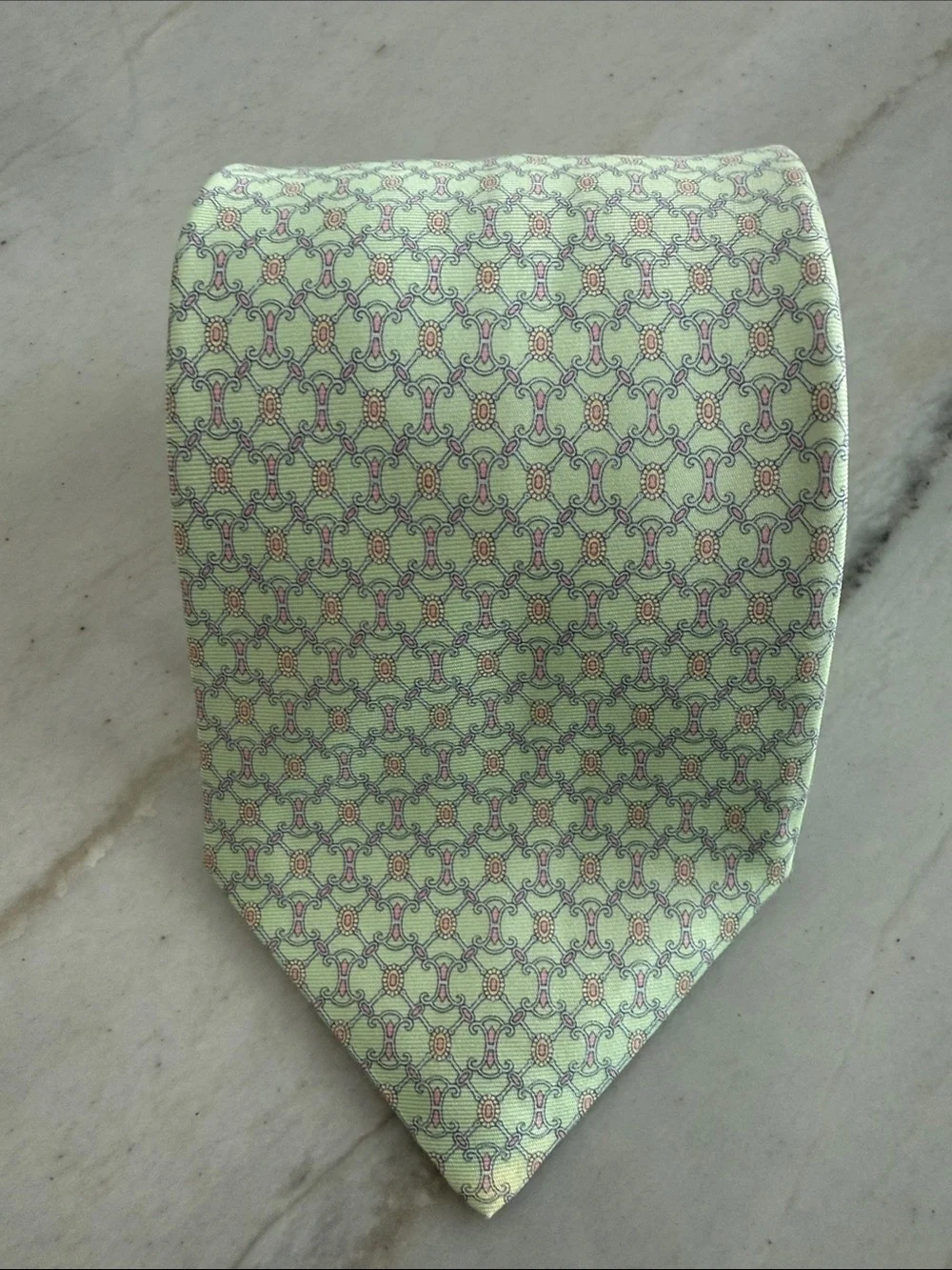 Men's Mint Green Patterned Silk Tie